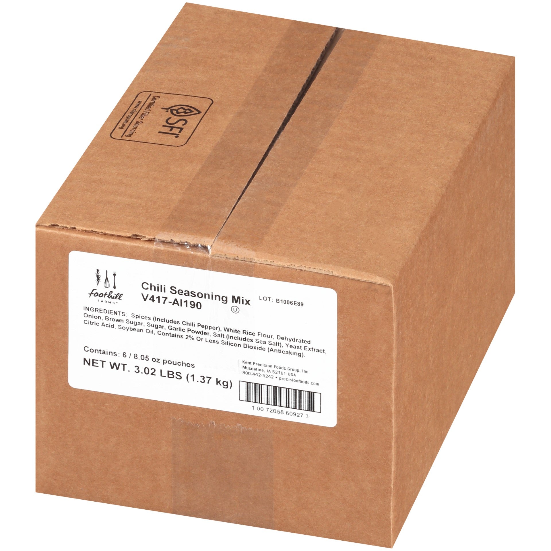 Foothill Farms Chili Seasoning Mix 8.05 Ounce Size - 6 Per Case.