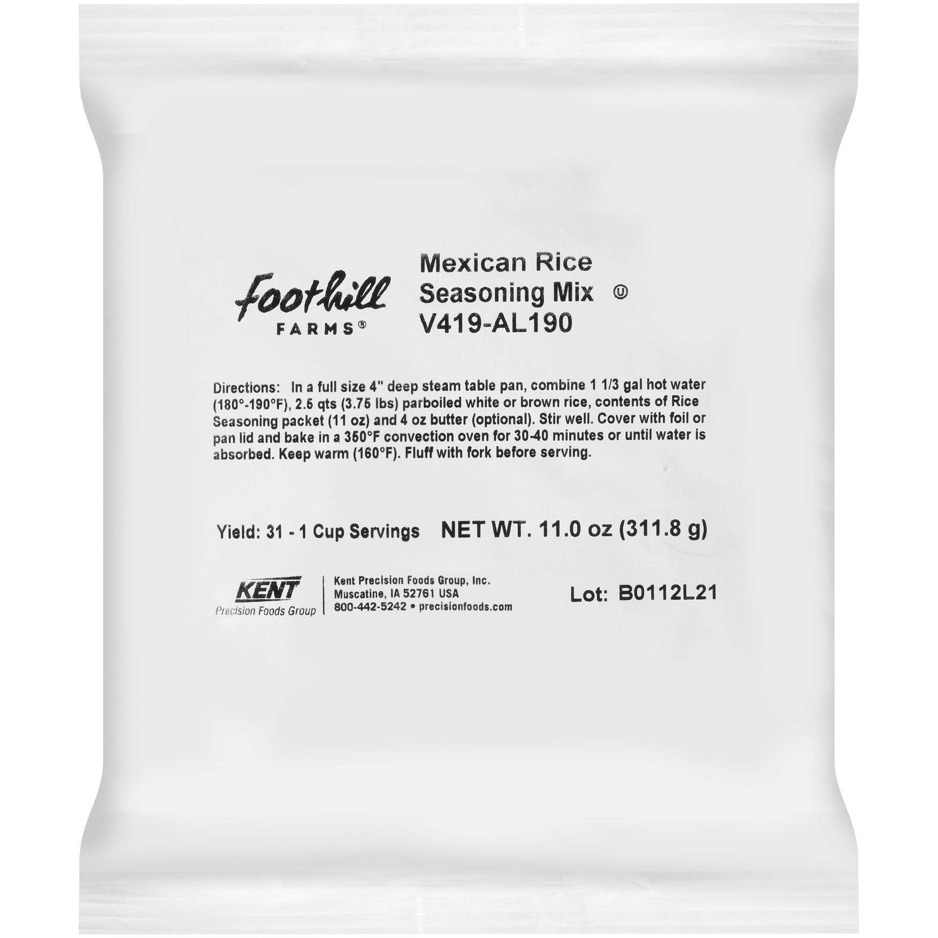 Foothill Farms Mexican Rice Seasoning Mix 11 Ounce Size - 6 Per Case.