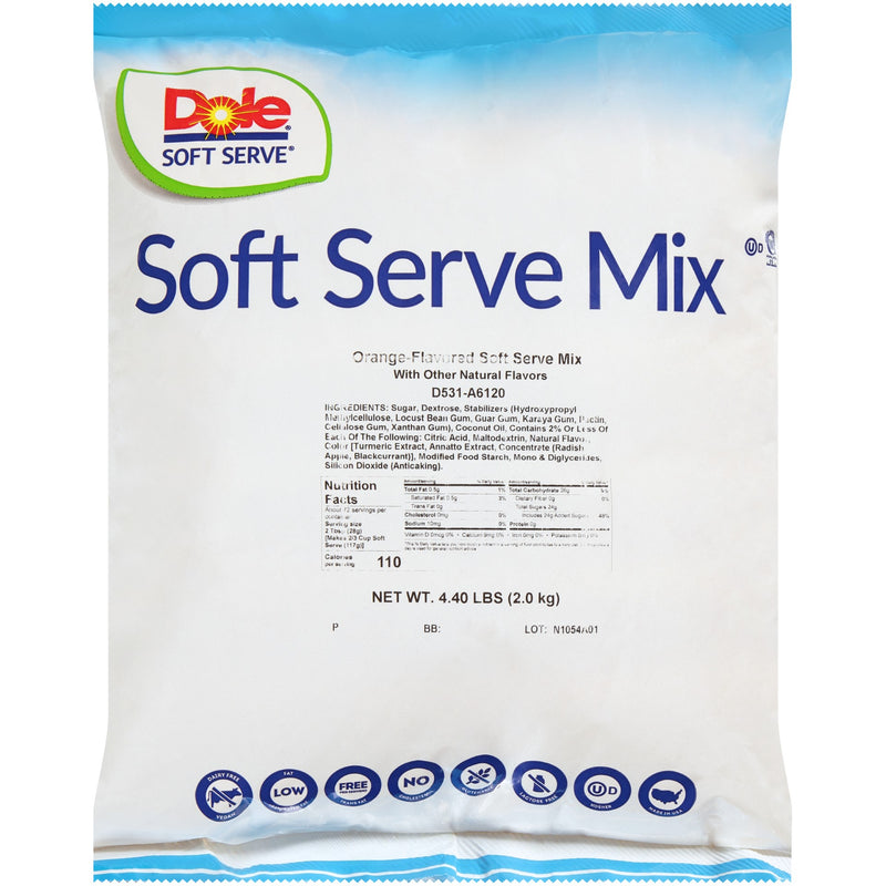 Dole Soft Serve Orange Flavored Soft Serve Mix 4.4 Pound Each - 4 Per Case.