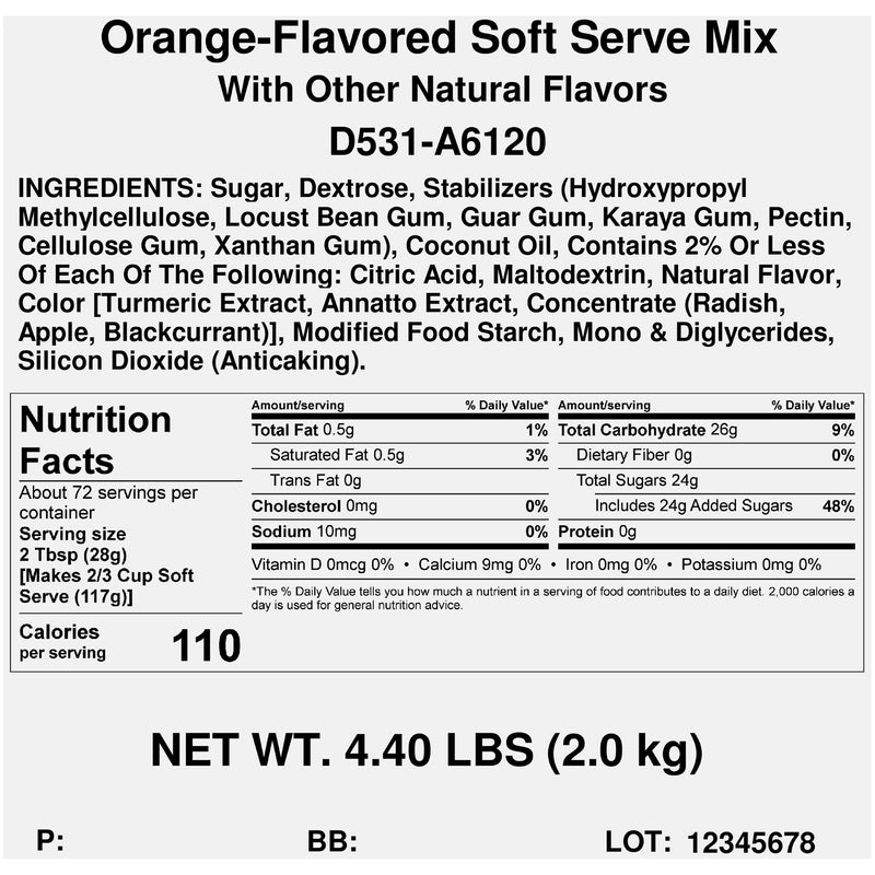 Dole Soft Serve Orange Flavored Soft Serve Mix 4.4 Pound Each - 4 Per Case.