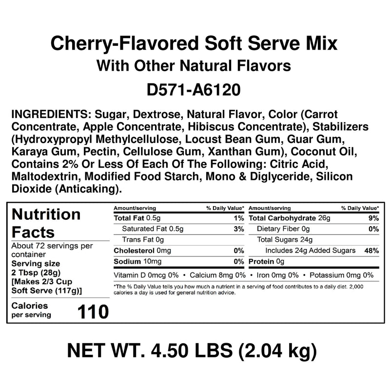 Dole Soft Serve Cherry Flavored Soft Serve Mix 4.5 Pound Each - 4 Per Case.