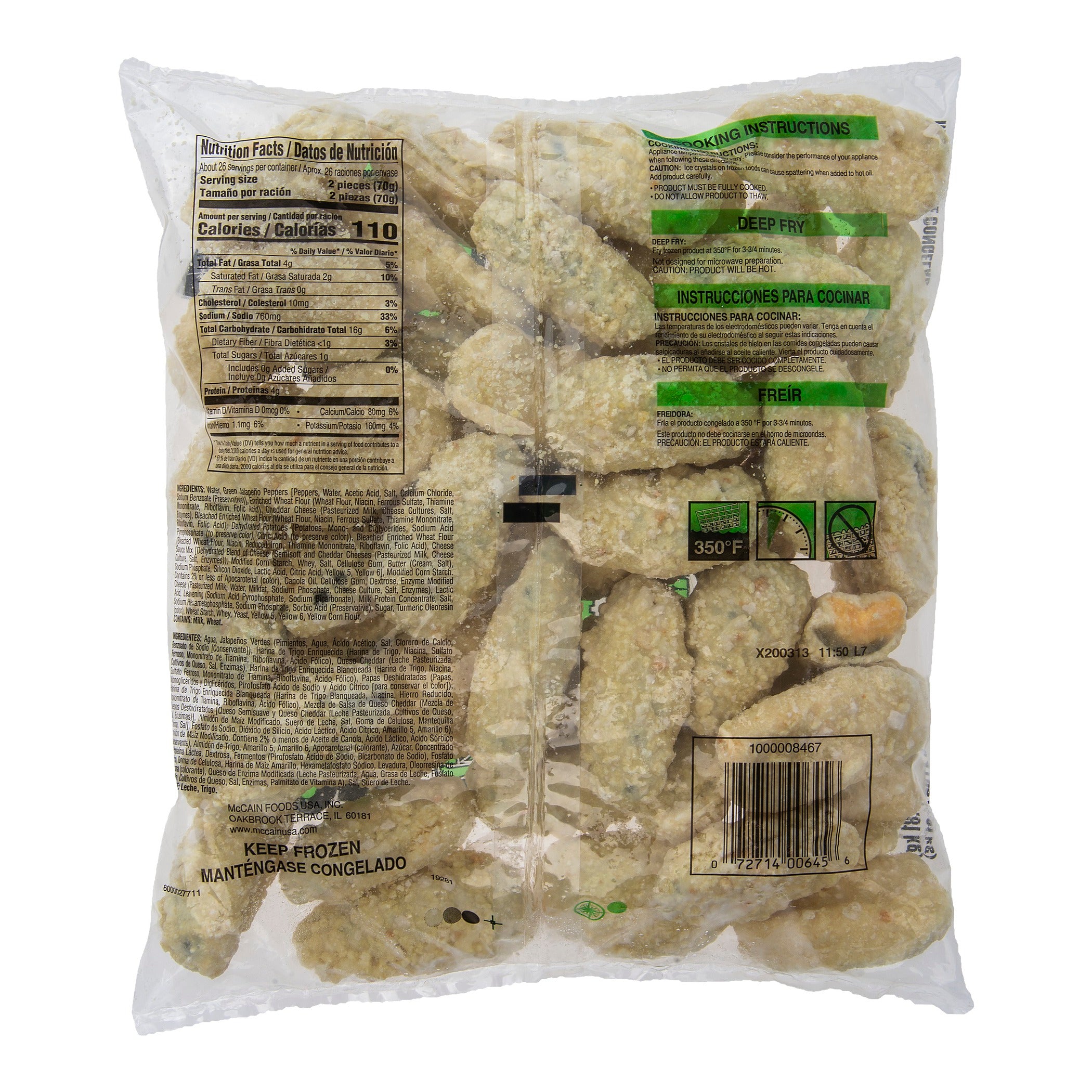 Original Cheddar Cheese Breaded Stuffed Jalapenos Jalapenos Apanados Rellenos De Queso 4 Pound Each - 4 Per Case.
