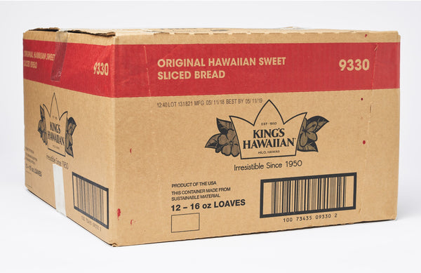 King's Hawaiian Original Sliced Bread 16 Ounce Size - 12 Per Case.