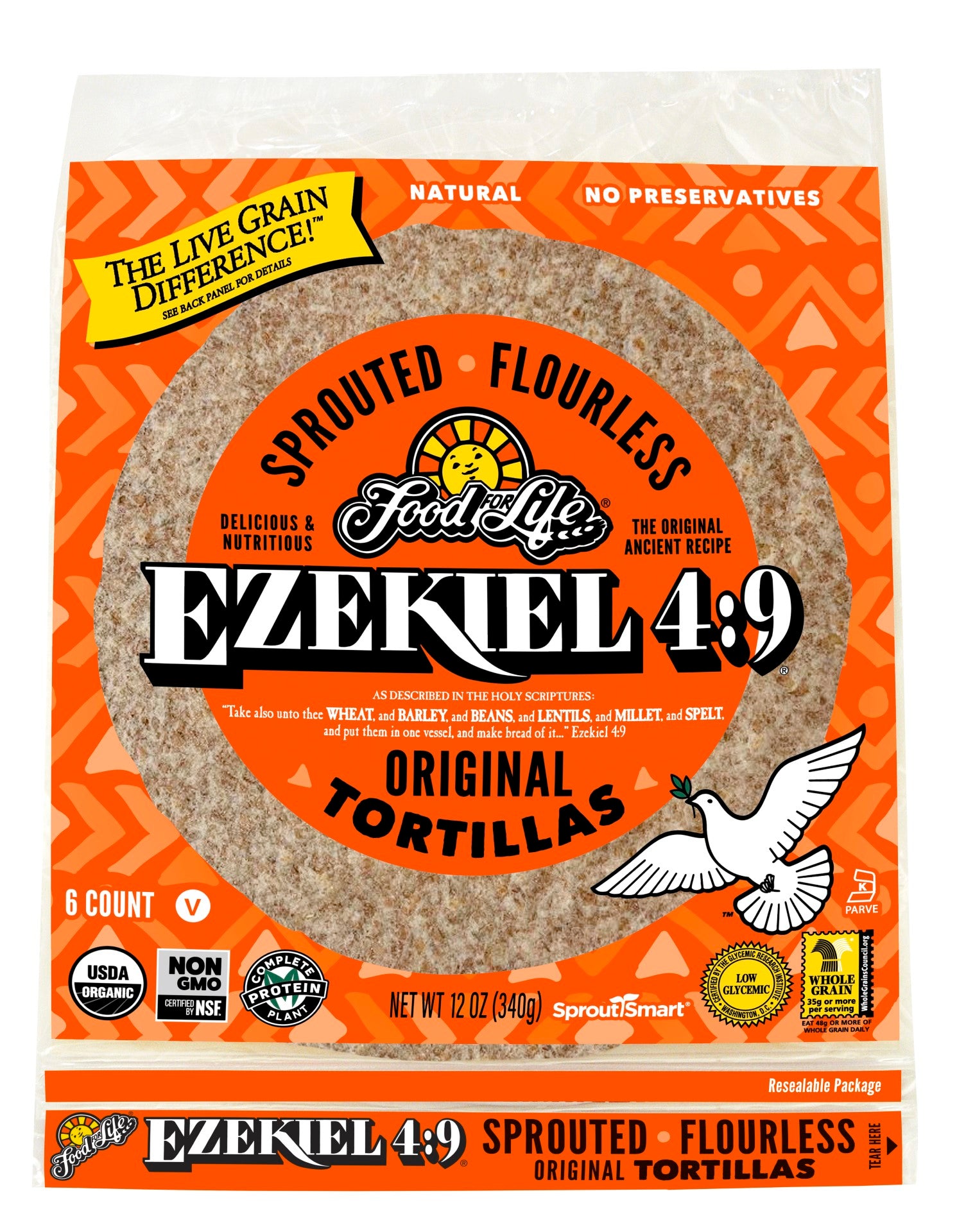 Food For Life Organic Ezekiel Sprouted Whole Grain Tortillas 12 Ounce Size - 12 Per Case.