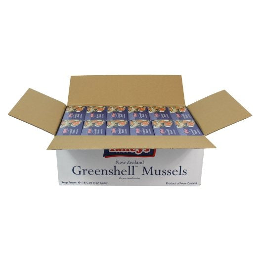 Frozen Seafood Packers New Zealand Half Shell Mussels 2 Pound Each - 12 Per Case.