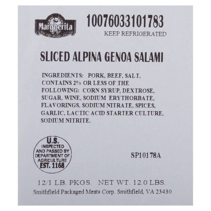 Genoa Salami Alpina Sliced Stack Pad 16 Ounce Size - 12 Per Case.