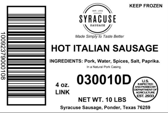 Hot Italian Sausage Uncooked Link 10 Pound Each - 1 Per Case.