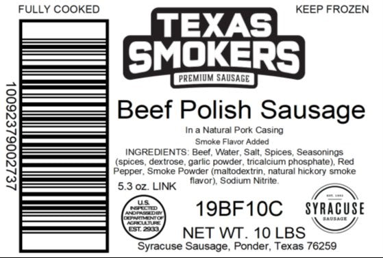 Beef Polish Sausage Link 10 Pound Each - 1 Per Case.