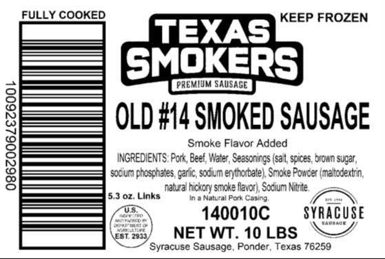 Old Smoked Sausage Links 10 Pound Each - 1 Per Case.