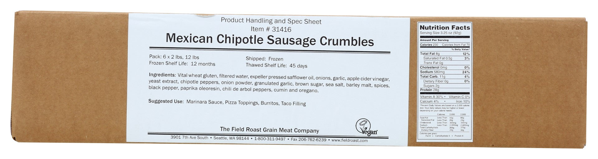 Field Roast Mexican Chipotle Crumble 12 Pound Each - 1 Per Case.