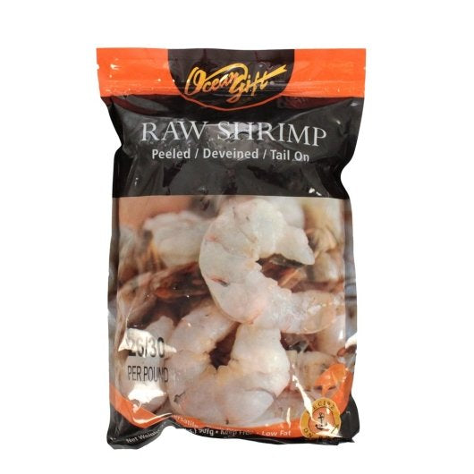 Commodity 26/30 Raw Peeled & Deveined Tail On Shrimp 2 Pound Each - 5 Per Case.