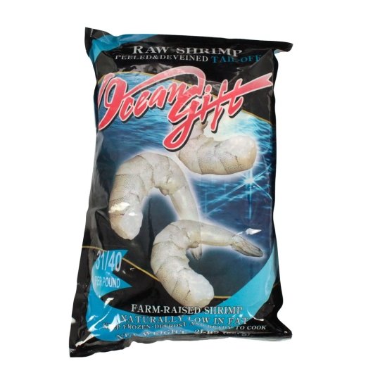 Frozen Seafood Commodity 31/40 Count Peeled & Deveined Tail Off Raw Shrimp 2 Pound Each - 5 Per Case.