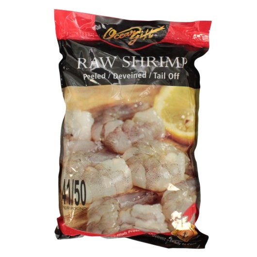 Frozen Seafood Commodity 41/50 Count Shrimp Peeled & Deveined Tail Off Raw White Shrimp 2 Pound Each - 5 Per Case.