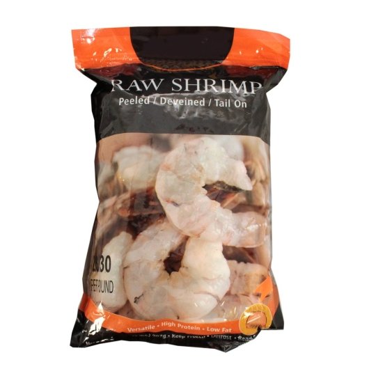 Frozen Seafood Commodity 26/30 Count Tail Off Raw Shrimp 2 Pound Each - 5 Per Case.