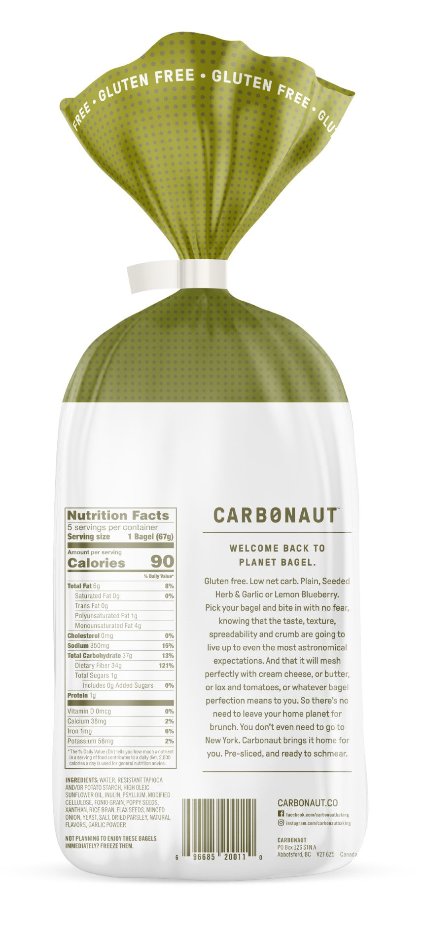 Carbonaut Seeded Herb & Garlic Gluten Free Low Carb Bagel 5 Count Packs - 6 Per Case.