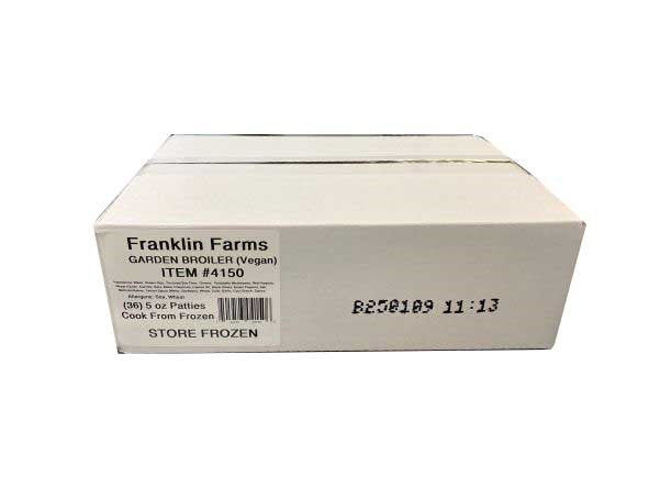 Franklin Farms Garden Broiler Veggie Burger 36 Count Packs - 1 Per Case.