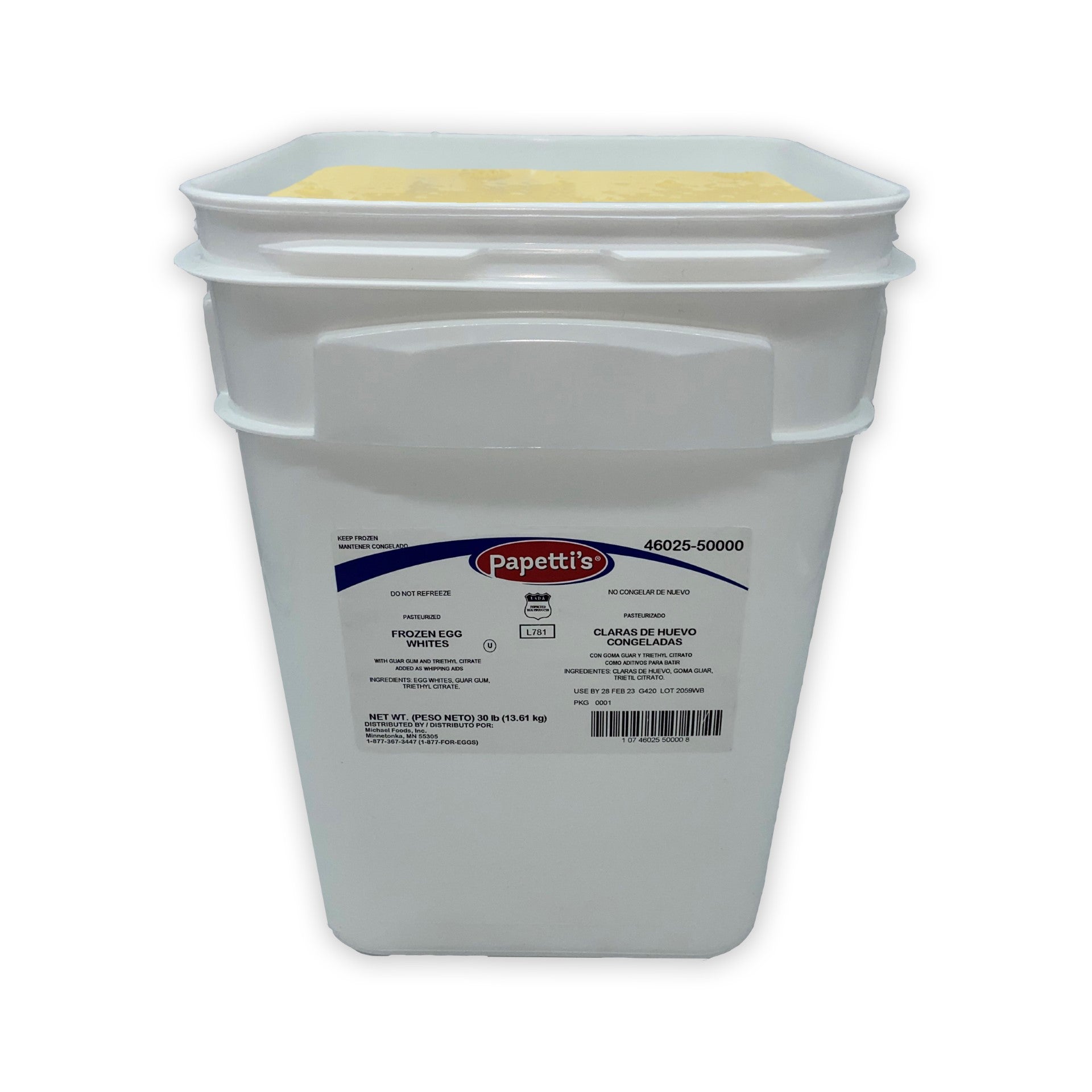 Papetti's® Frozen Liquid Angel Whites With Triethyl Citrate And Guar Gum Tub 30 Pound Each - 1 Per Case.