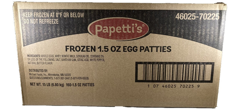 Papetti's® Fully Cooked " Round Scrambled Egg Patties 1.5 Ounce Size - 160 Per Case.