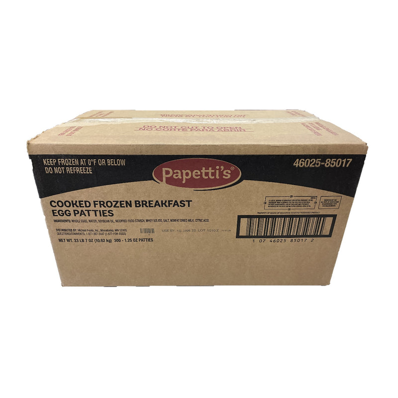 Papetti's® Fully Cooked " Round Scrambled Egg Patties 1.25 Ounce Size - 300 Per Case.