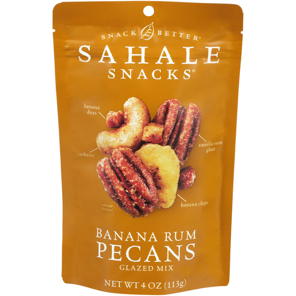 Sahale Banana Rum Pecans Glazed Mix 4 Ounce Size - 6 Per Case.