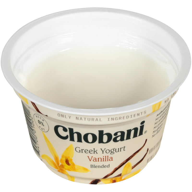 Chobani® Non Fat Greek Yogurt Vanilla Blended 5.3 Ounce Size - 12 Per Case.