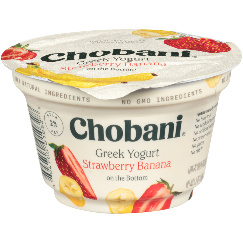 Chobani® Non Fat Greek Yogurt Strawberry Banana On The Bottom 5.3 Ounce Size - 12 Per Case.
