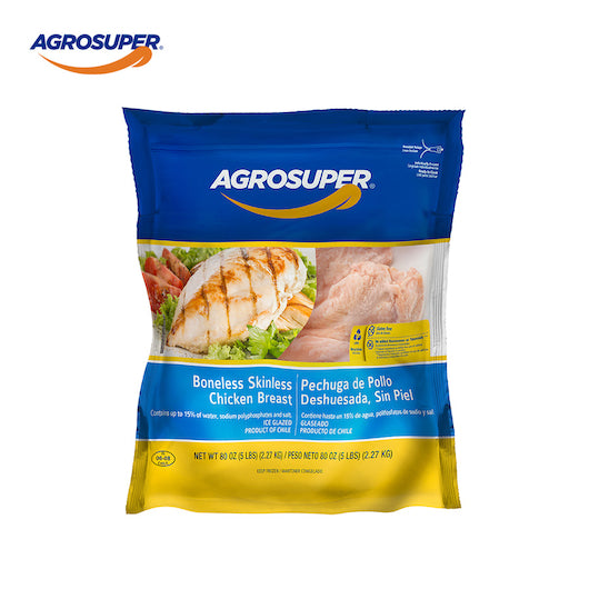 Agro Super Marinated Skinless Boneless Chicken Breast IQF 5 Pound Each - 8 Per Case.