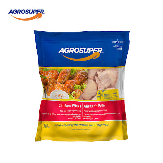 Agro Super Marinated Chicken Wing Party IQF 5 Pound Each - 8 Per Case.