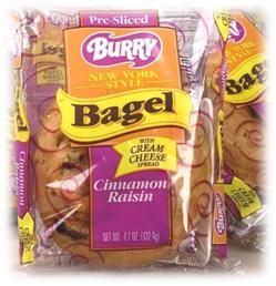 Bagel Cinnamon Raisin With Cream Cheese Thaw & Serve Sliced Individually Wrapped 4.6 Ounce Size - 24 Per Case.