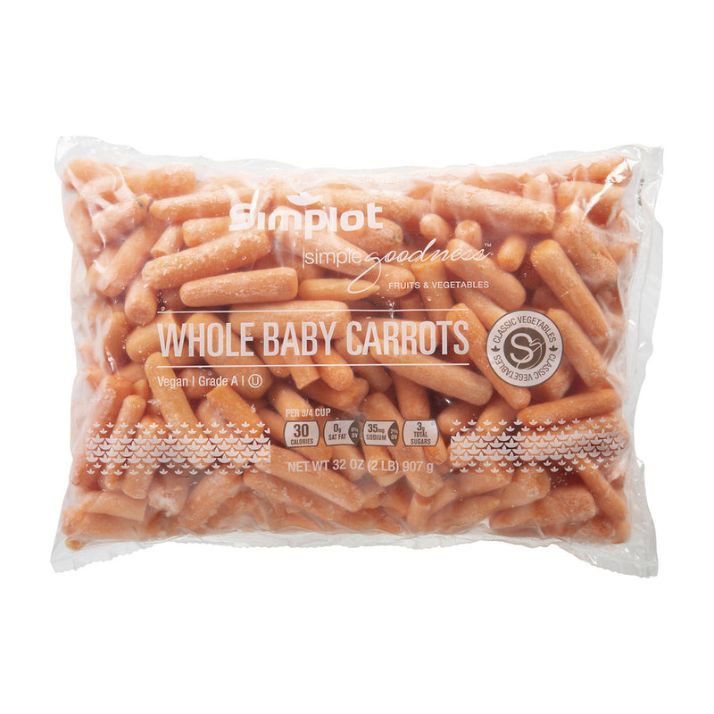 Simplot Simple Goodness Classic Vegetables Baby Whole Carrots 2 Pound Each - 12 Per Case.