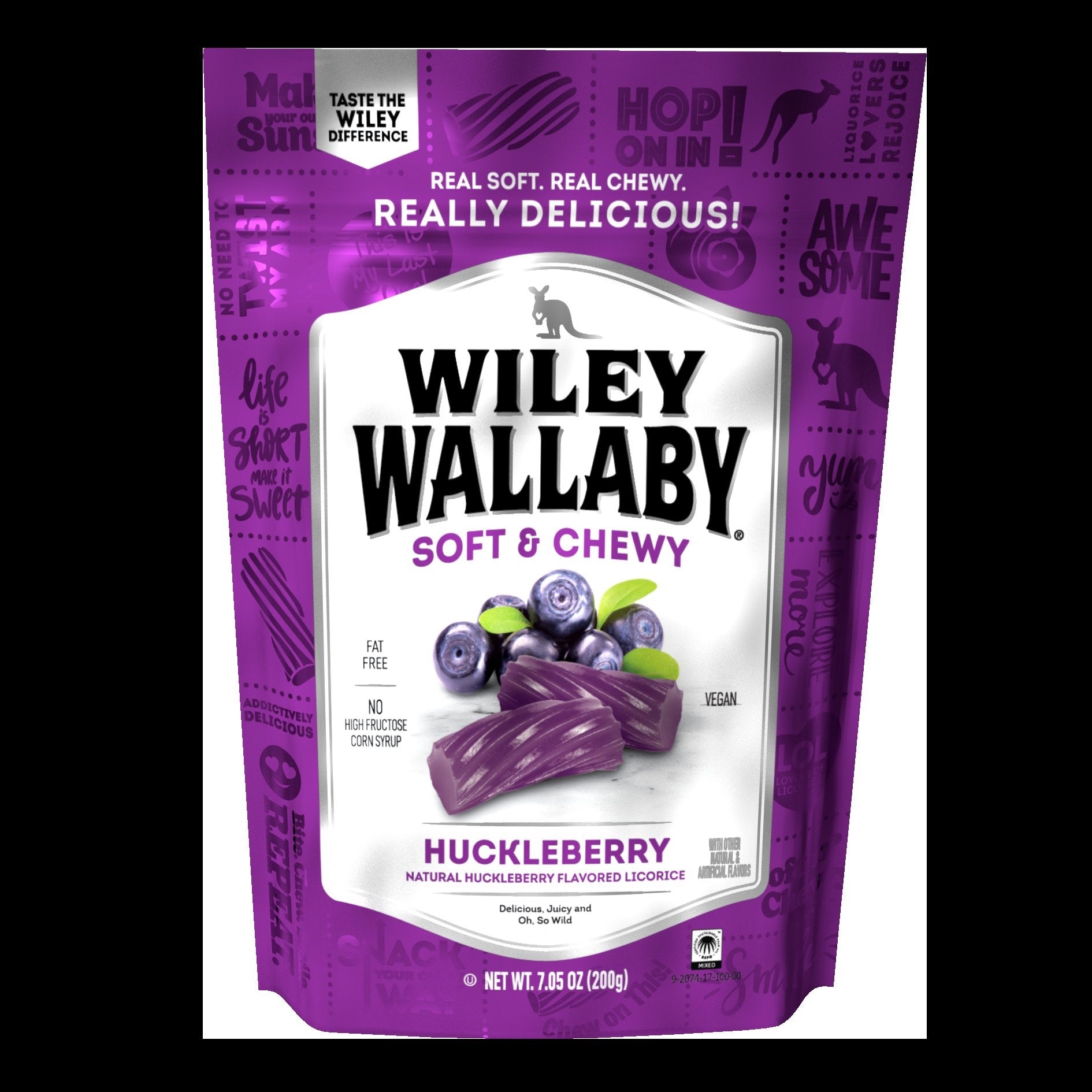Wiley Wallaby Huckleberry Liquorice 7.05 Ounce Size - 12 Per Case.