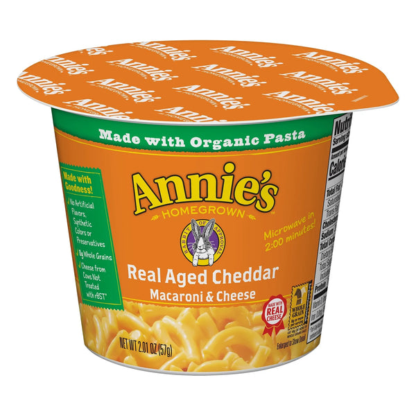 Annie's™ Macaroni & Cheese Microwave Single Serve Cup Real Aged Cheddar 2.01 Ounce Size - 12 Per Case.
