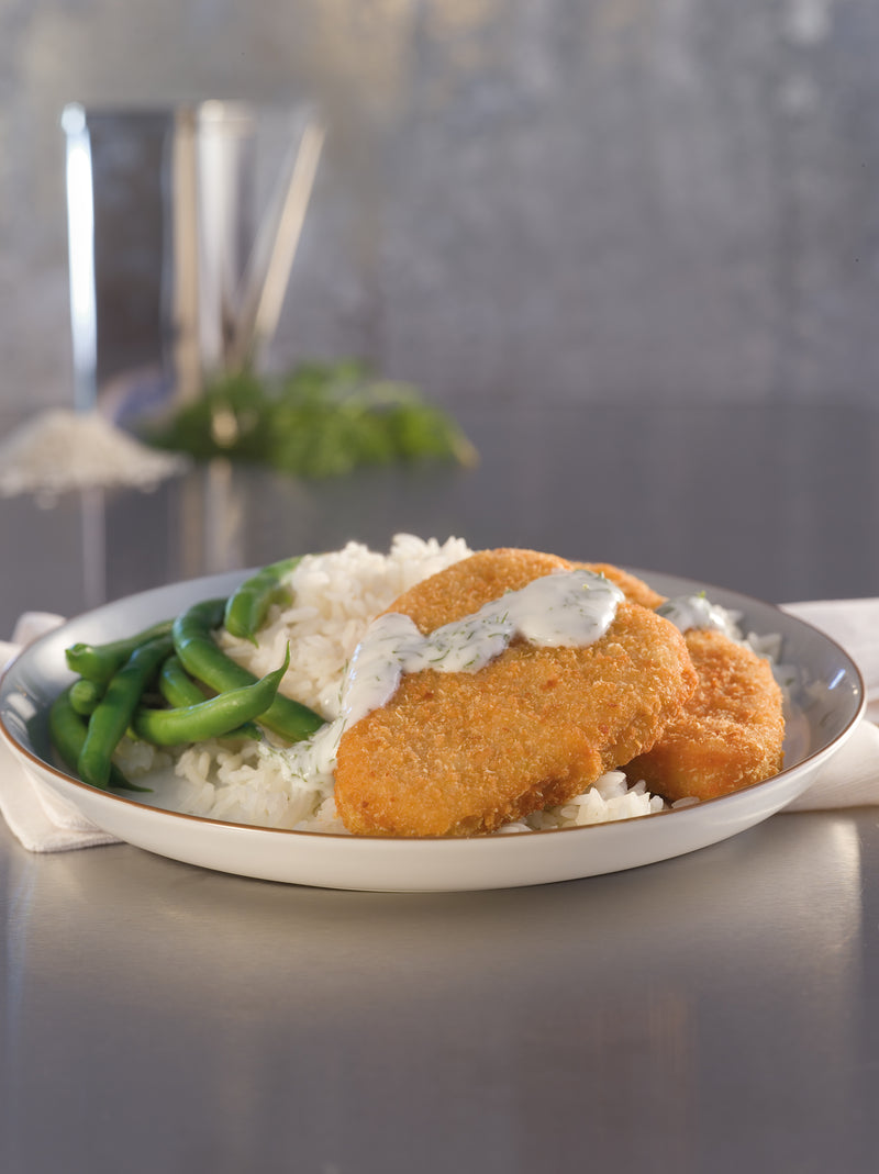 Frozen Seafood Trident Seafoods 3 Ounce Breaded Croquette Cooked Salmon 10 Pound Each - 1 Per Case.