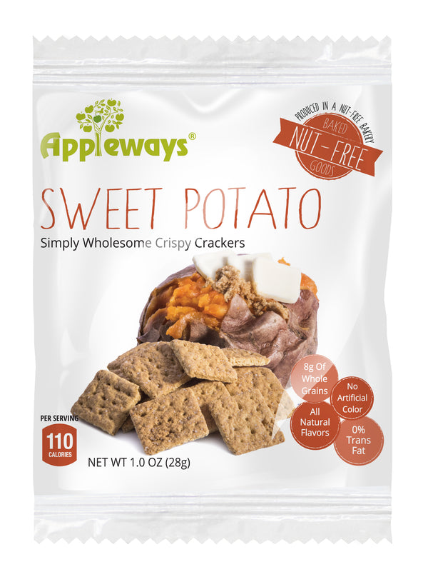 Appleways Whole Grain Sweet Potato Crispy Crackers Individually Wrapped 1 Count Packs - 108 Per Case.