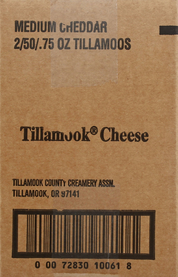 Tillamook Medium Portions Cheddarcheese 0.75 Ounce Size - 100 Per Case.