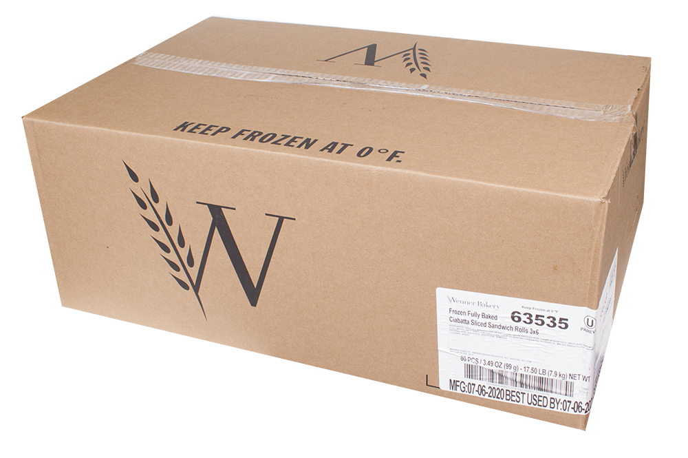 Wenner Bakery Ciabatta Sliced Sandwich Roll 3.5 Ounce Size - 80 Per Case.