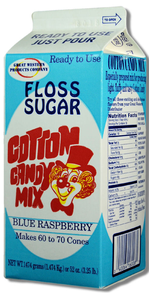 Great Western Floss Sugar Blue Raspberry 3.25 Pound Each - 6 Per Case.