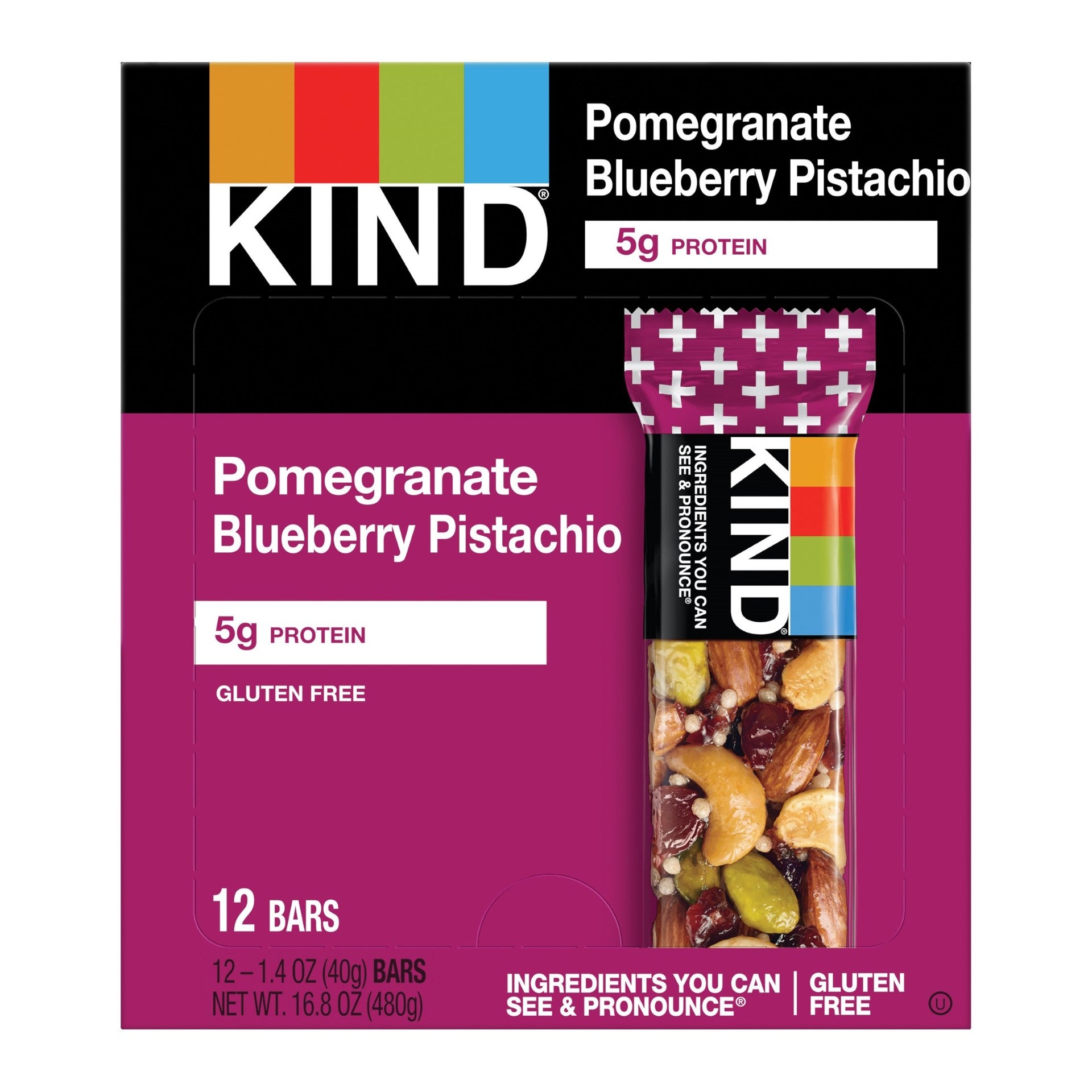 Kind Healthy Snacks Pomegranate Blueberry Pistachio Bar 1.4 Ounce Size - 72 Per Case.