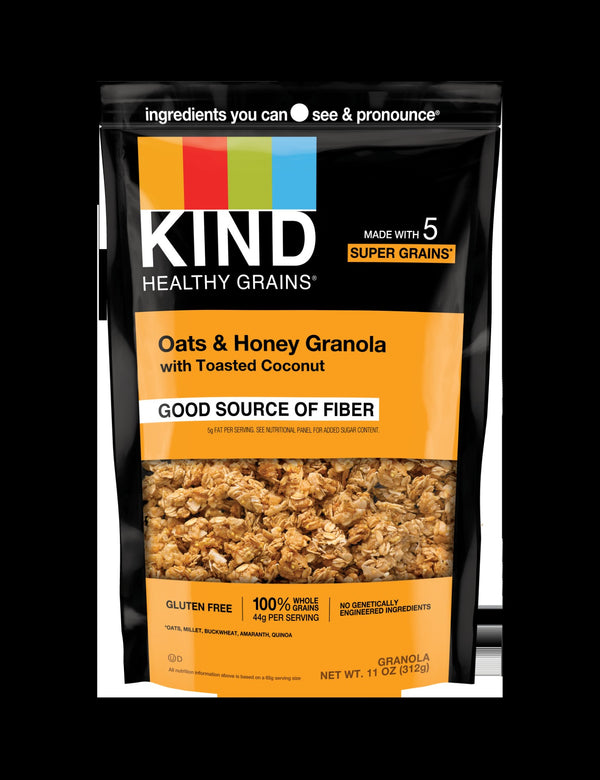 Kind Healthy Snacks Oats And Honey Whole Grain Granola Clusters 11 Ounce Size - 6 Per Case.