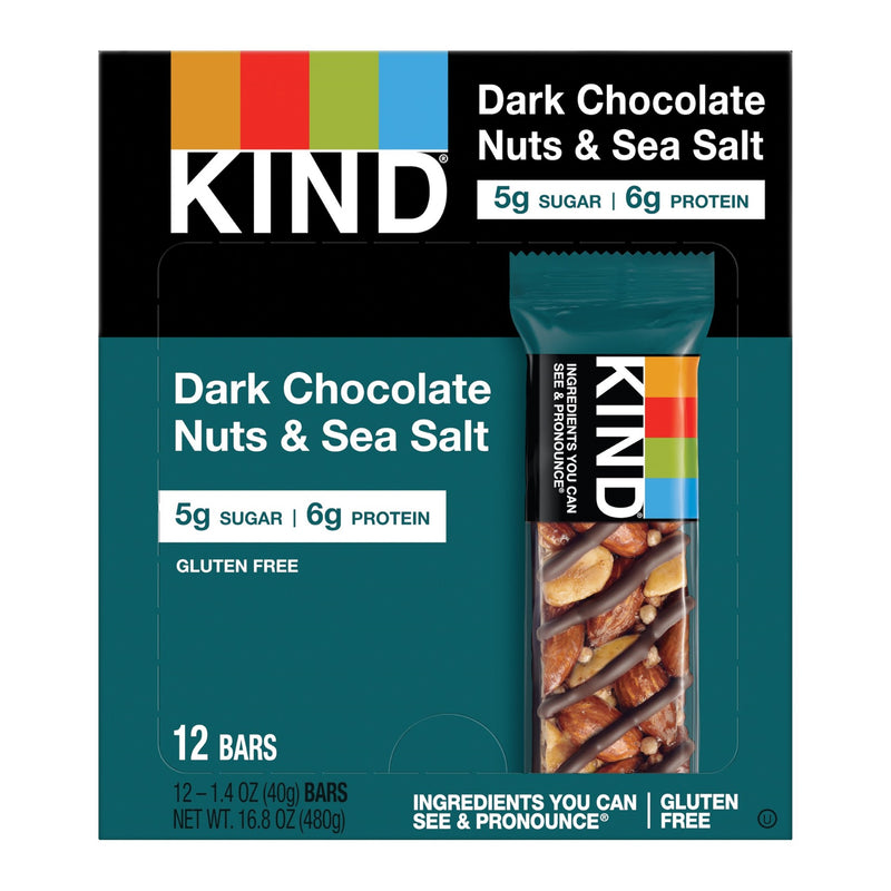 Kind Healthy Snacks Dark Chocolate Nuts & Sea Salt 1.4 Ounce Size - 72 Per Case.