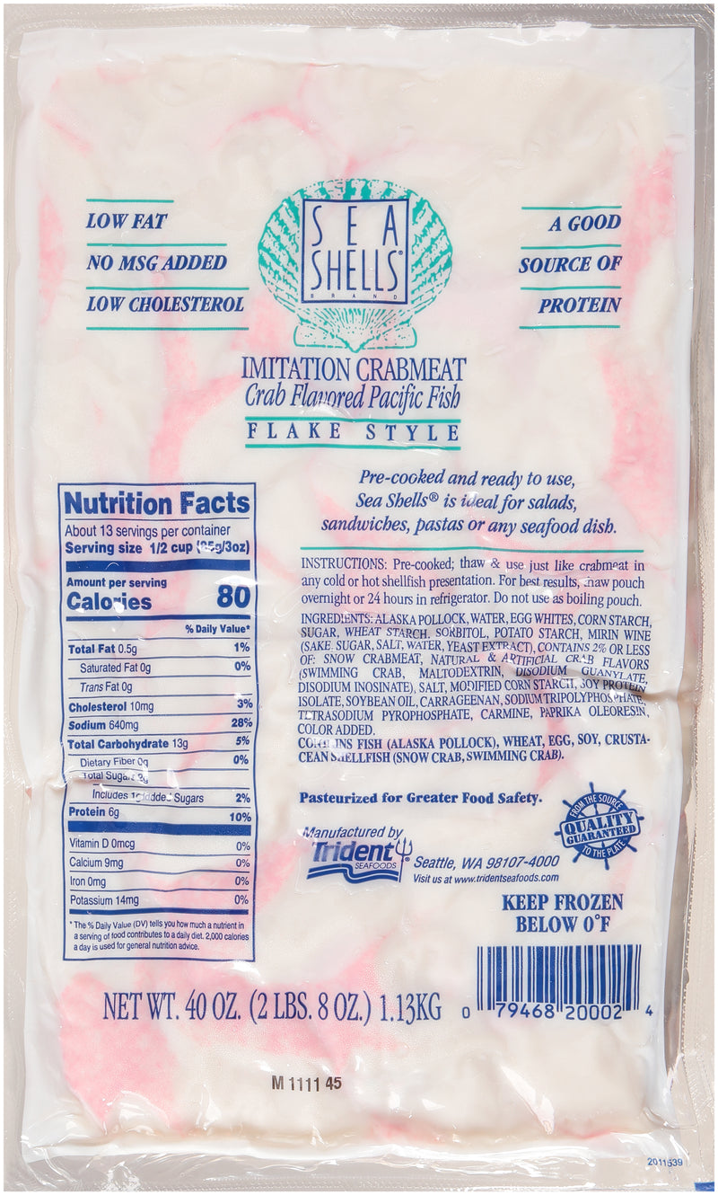 Surimi Imitation Crabmeat Flake Frozen 2.5 Pound Each - 4 Per Case.