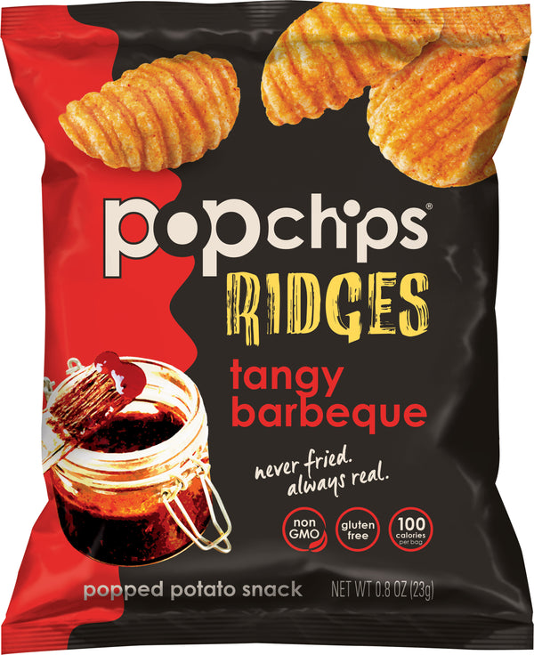 PopchipsTangy Barbeque Ridges Kosher Popped Potato Snack 0.8 Ounce Size - 24 Per Case.
