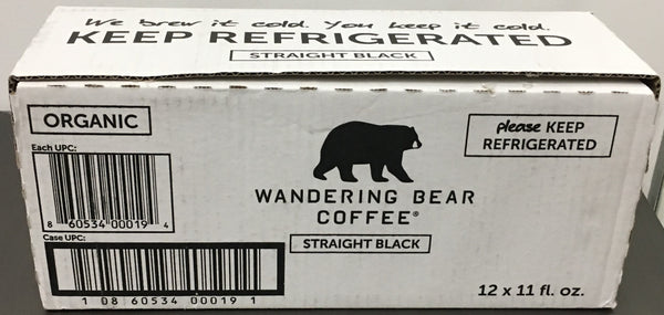 Wandering Bear Coffee Straight Black Cold Brew Coffee Organic 11 Fluid Ounce - 12 Per Case.