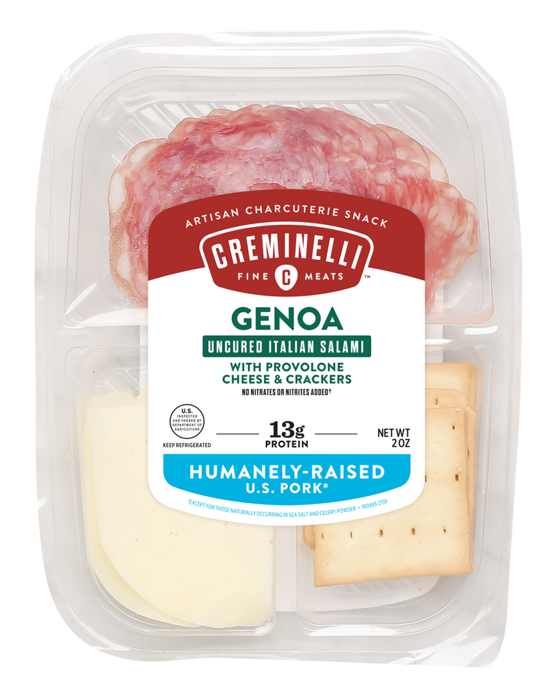 Sliced Genoa Provolone & Crackers Snack Traygenoa Salami Paired With A Mild Creamy Pro 2 Ounce Size - 12 Per Case.