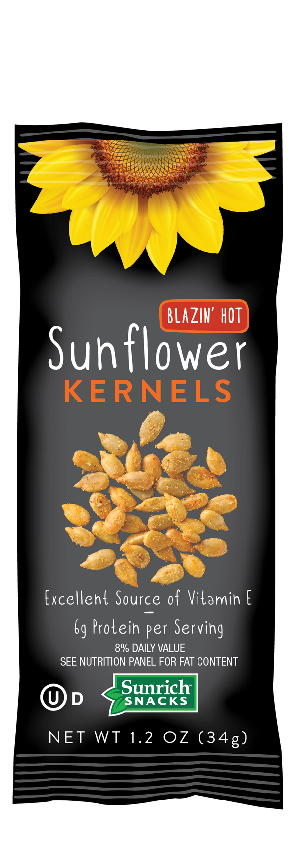 Sunflower Seed Kernel Blazin' Hot Flavor 1.2 Ounce Size - 150 Per Case.