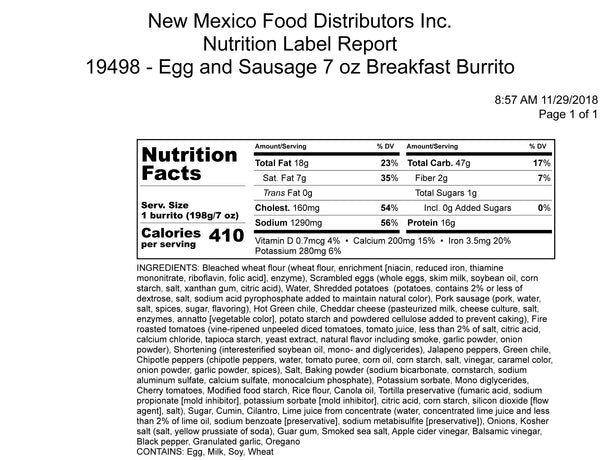 Green Chile Breakfast Egg & Sausage Whshbrwn Cheddar Burrito To 1 Each - 12 Per Case.