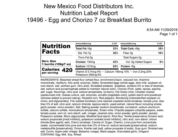 Green Chile Breakfast Egg & Chorizo Whshbrwn Cheddar Burrito To 1 Each - 12 Per Case.