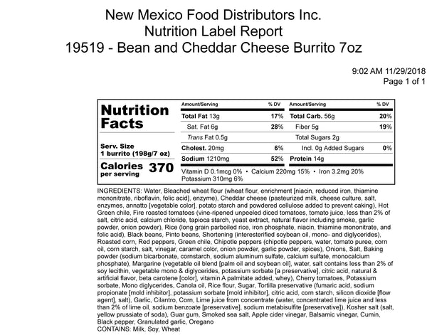Green Chile Bean & Cheese Burrito Tocase 1 Each - 12 Per Case.
