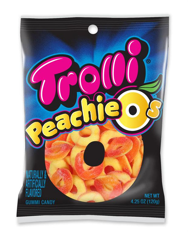 Trolli Peachie O's Gummy Rings Candy Sour 4.25 Ounce Size - 12 Per Case.