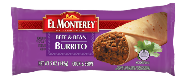 Burrito Individually Wrapped El Monterey Beef& Bean 5 Ounce Size - 24 Per Case.